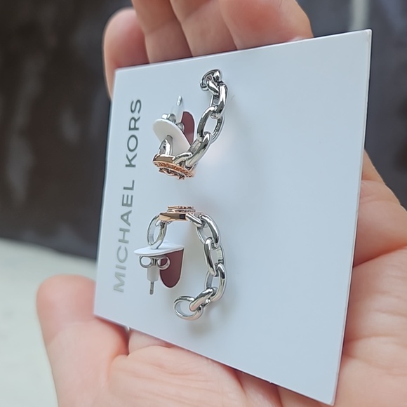 NWT Michael Kors Women's Hoop Earrings Gold & Platinum Crystals Brass Ch… - Picture 3 of 11